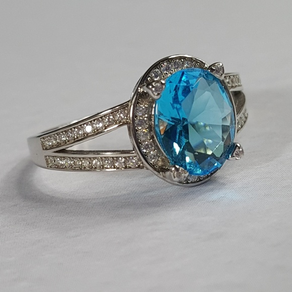 Jewelry - Simulated Blue Topaz with White Cubic Zirconia